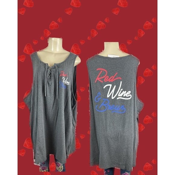 Torrid Plus 6 Heather Gray Lace-Up V- Neck Cocktail Statement Cotton Tank Top - Picture 1 of 6